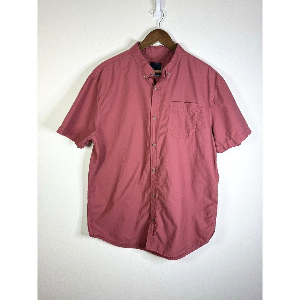 PrAna Mens Organic Cotton Button Up Short Sleeve Shirt Size XL Red Fish Outdoors